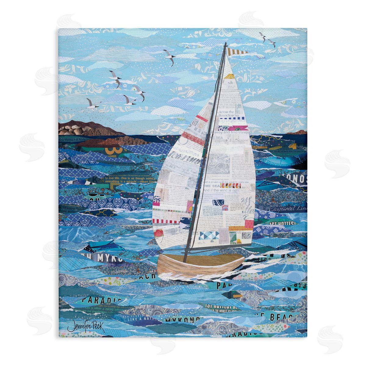 Collaged Sailboat Scene Canvas Wall Art, Home Decor by Jennifer Peck