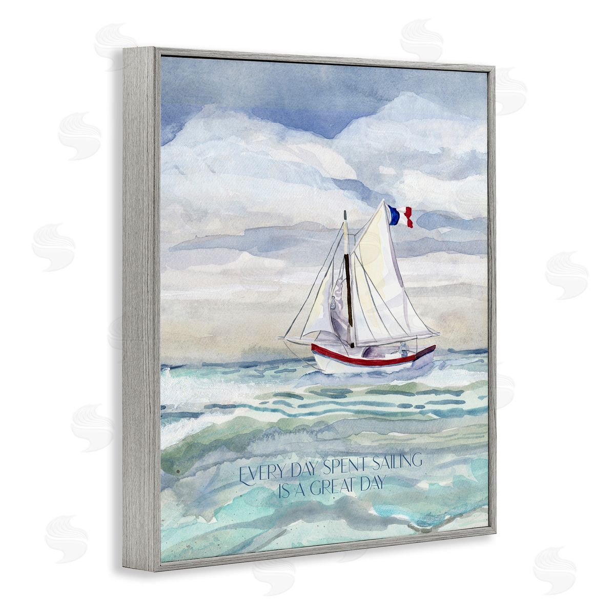 Great Day Sailing Phrase Grey Frame Print Wall Art, Home Decor by Audrey Jeanne Roberts