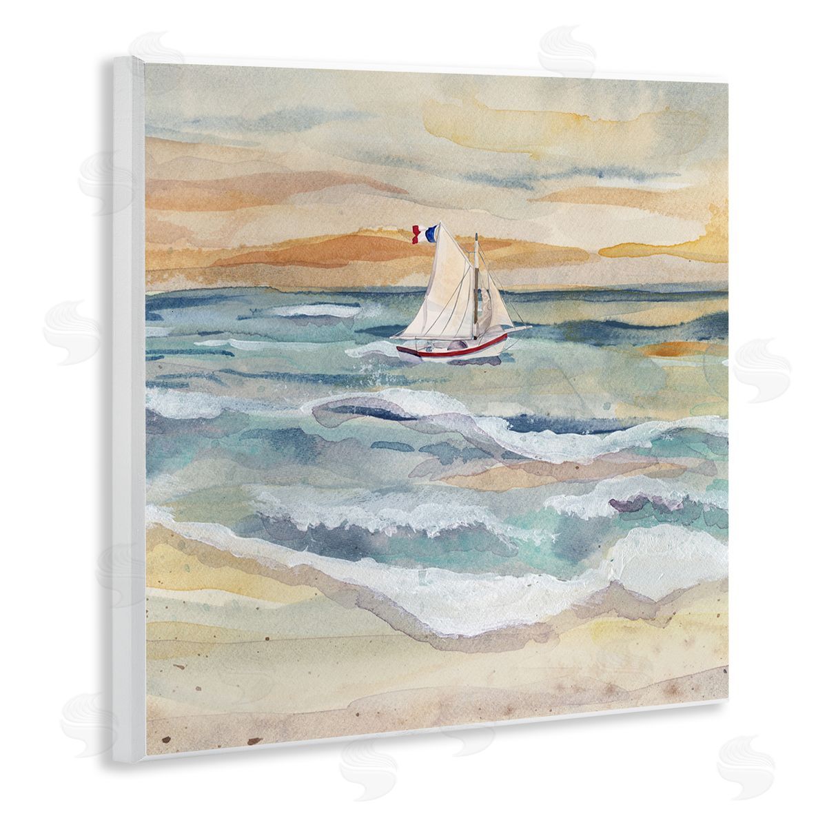 Watercolor Boat Beach View Wood Plaque Wall Art, Home Decor by Audrey Jeanne Roberts