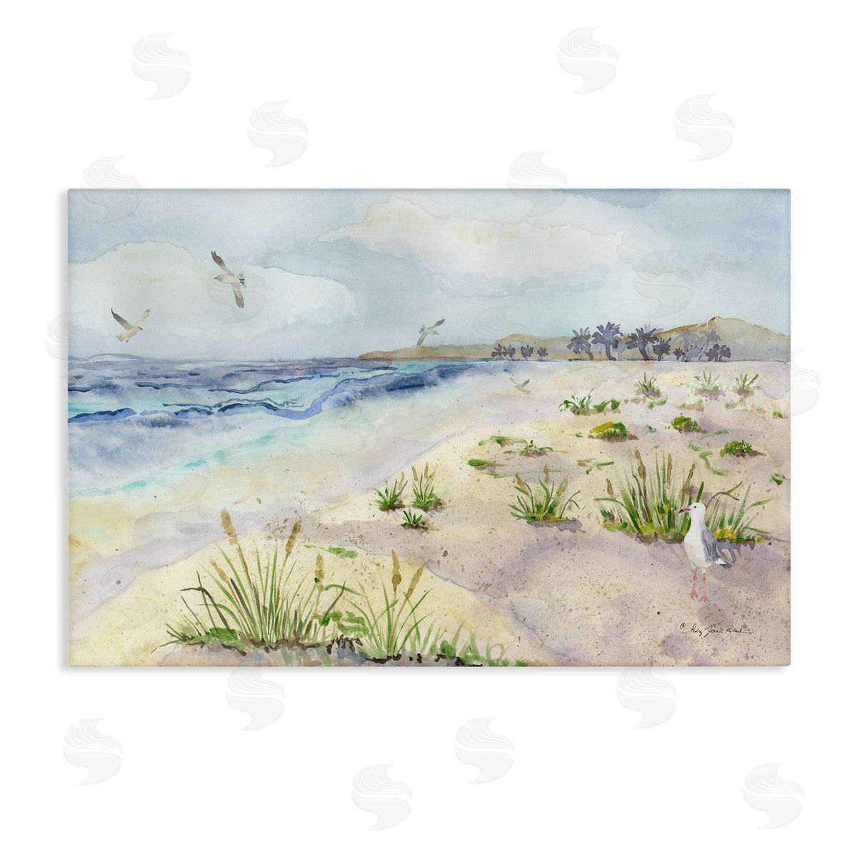 Seagulls Over Beach Canvas Wall Art, Home Decor by Audrey Jeanne Roberts