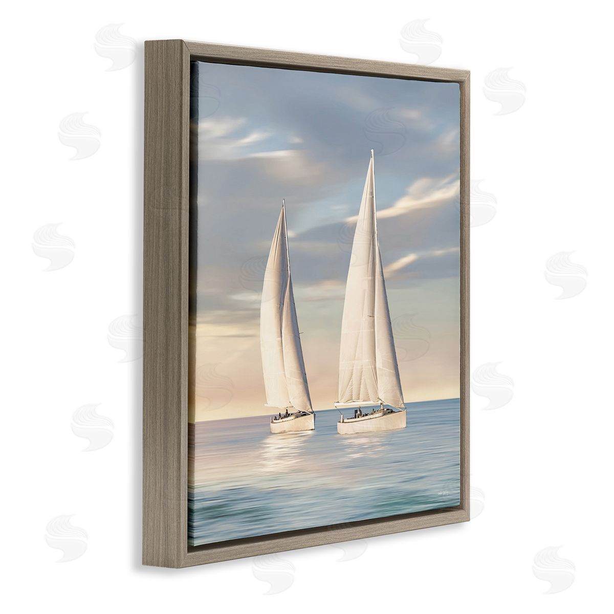Two Mighty Sailboats Brown Floating Frame Canvas Wall Art, Home Decor by Amber Sterling