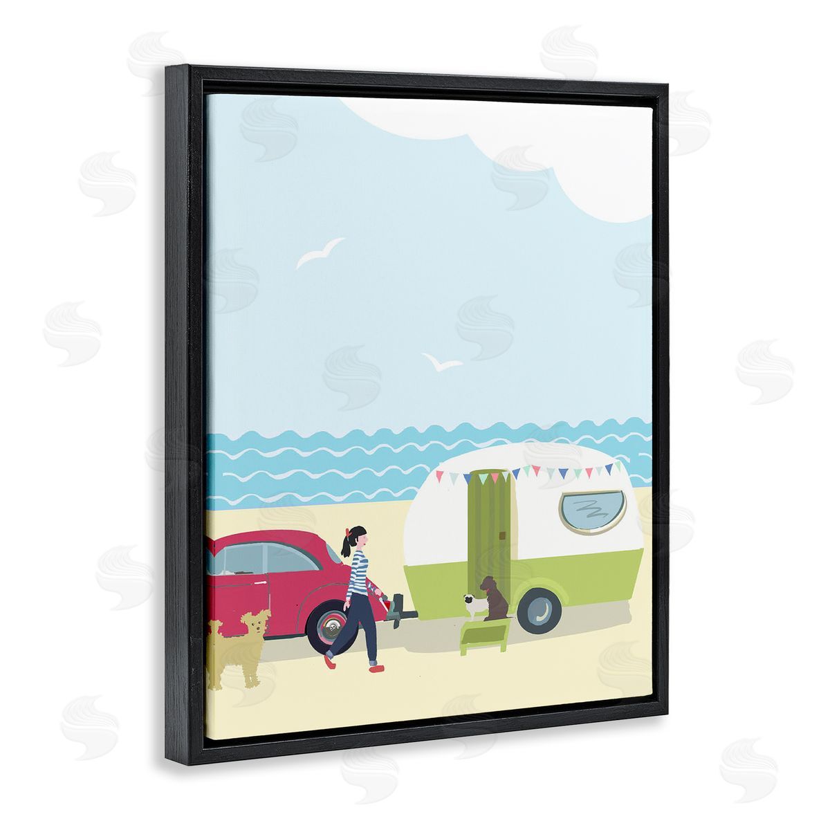Betty Boynes Beach Day with Dogs Black Floating Frame Canvas Wall Art Print