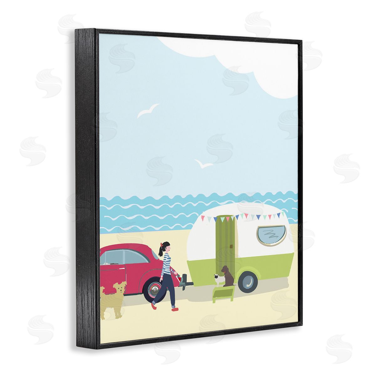 Betty Boynes Beach Day with Dogs Black Framed Giclee Wall Art Print