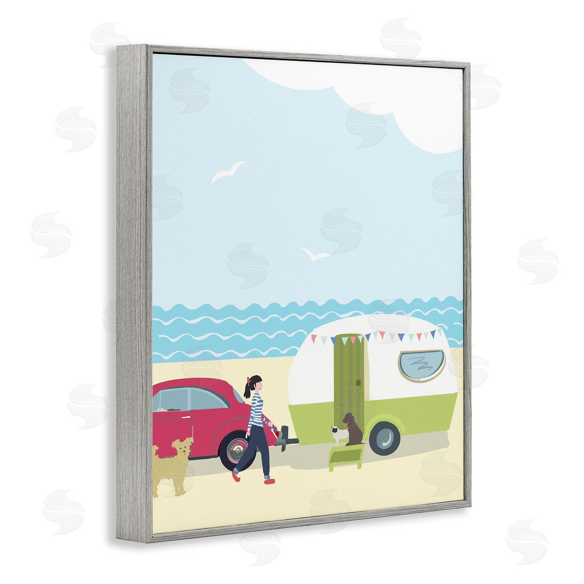 Betty Boynes Beach Day with Dogs Gray Framed Giclee Wall Art Print