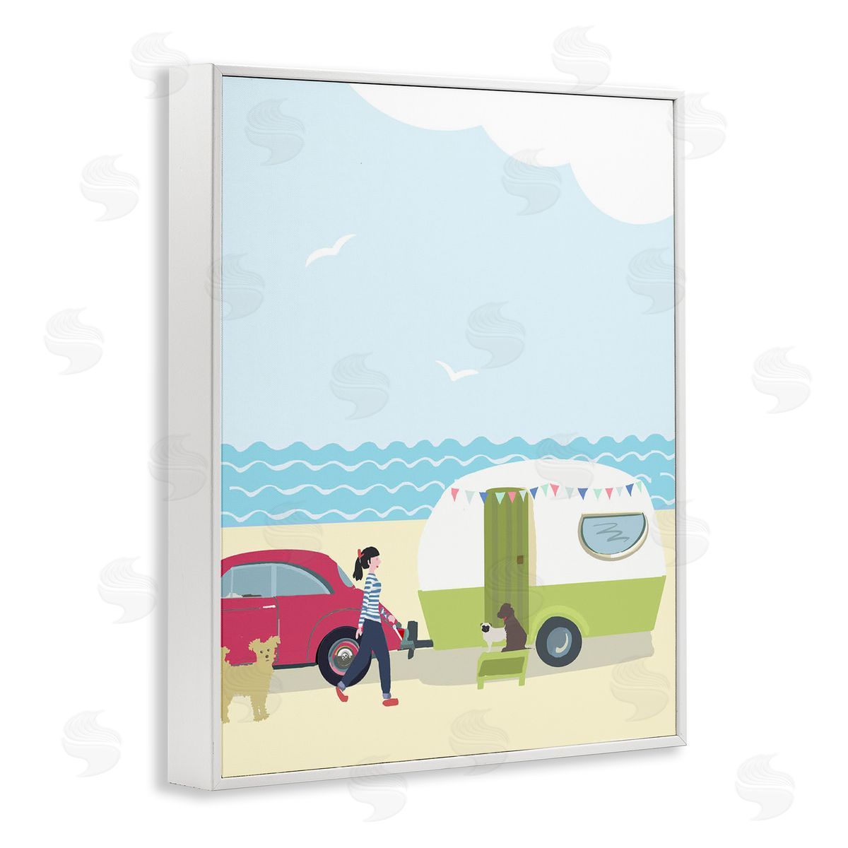 Betty Boynes Beach Day with Dogs White Framed Giclee Wall Art Print