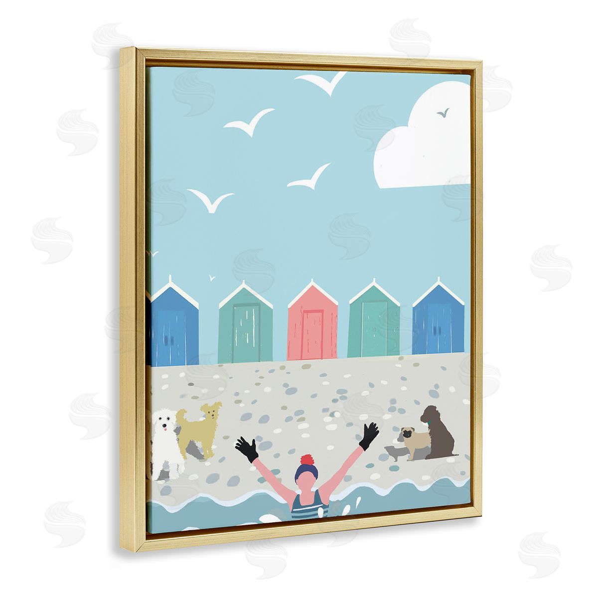 Betty Boynes Dog Friends on Beach Gold Floating Frame Canvas Wall Art Print