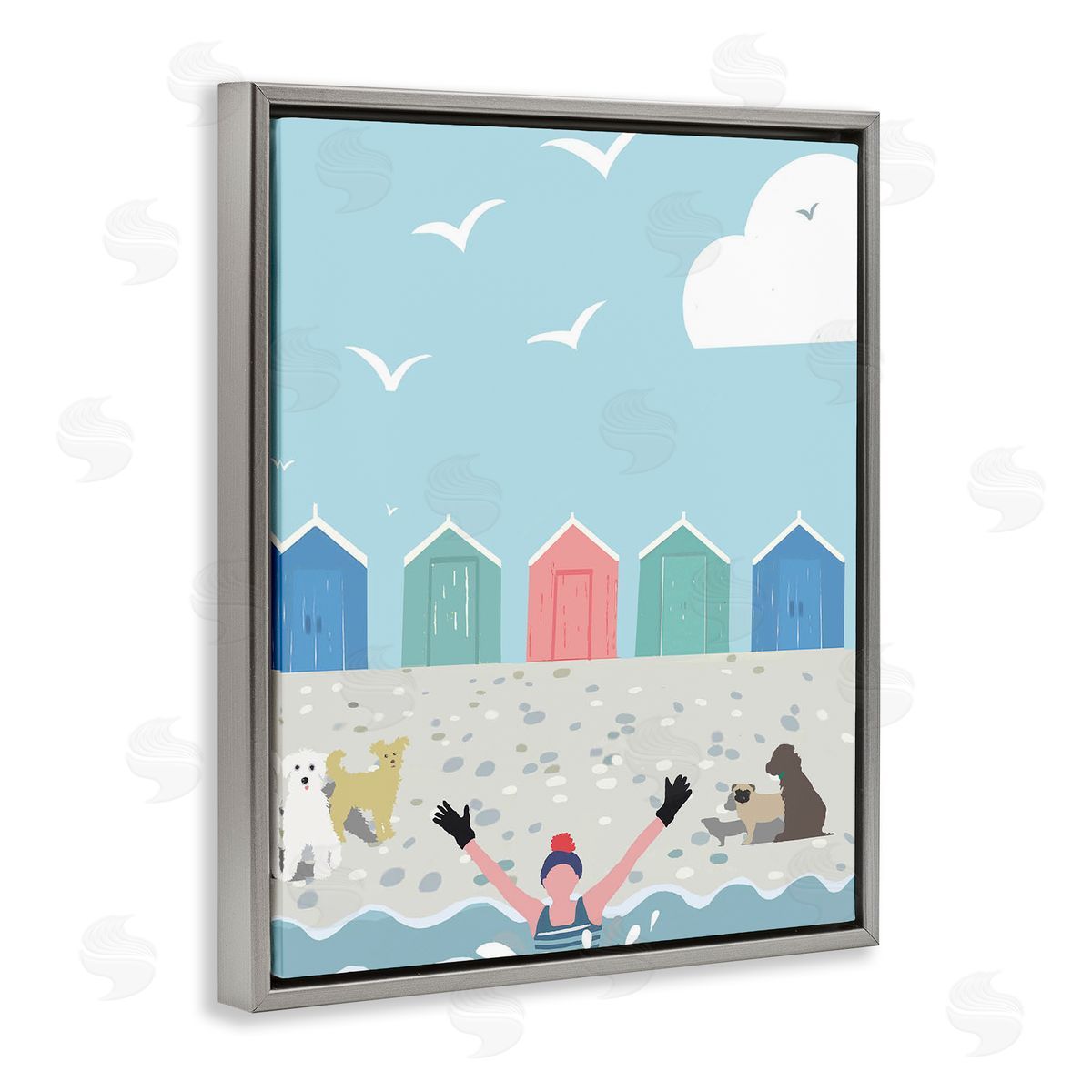 Betty Boynes Dog Friends on Beach Gray Floating Frame Canvas Wall Art Print