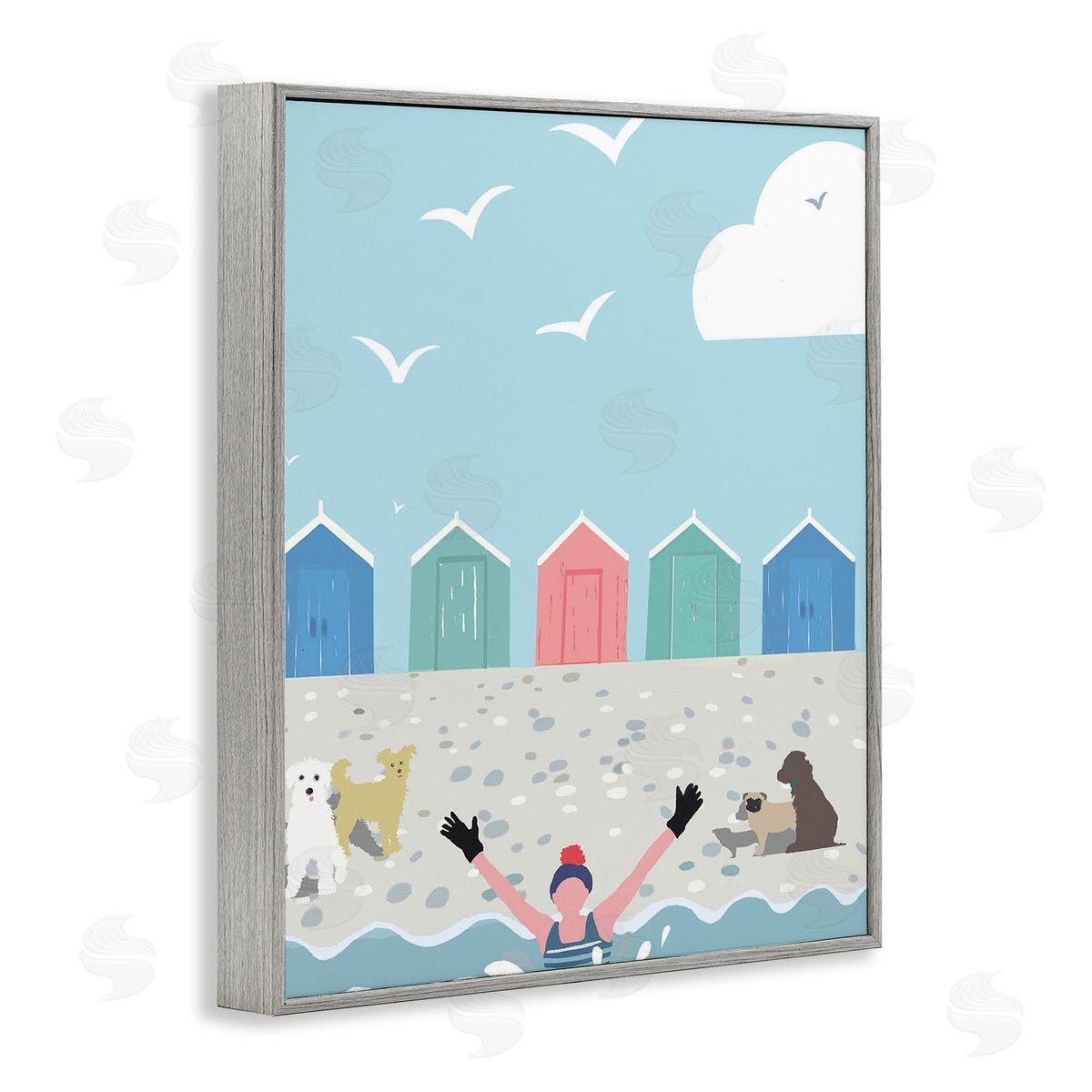 Betty Boynes Dog Friends on Beach Gray Framed Giclee Wall Art Print