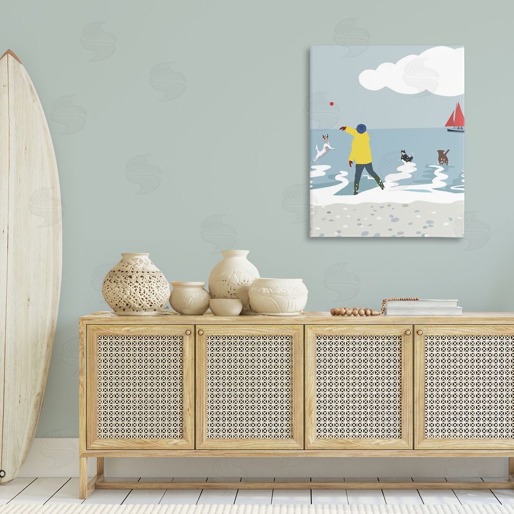 Betty Boynes Catching Ball on Beach Canvas Wall Art Print in Room