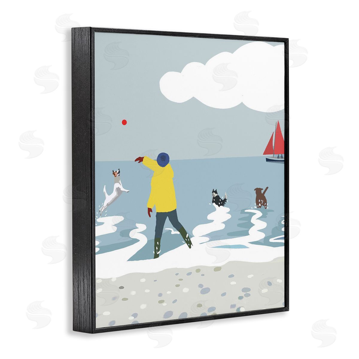Betty Boynes Catching Ball on Beach Black Framed Giclee Wall Art Print