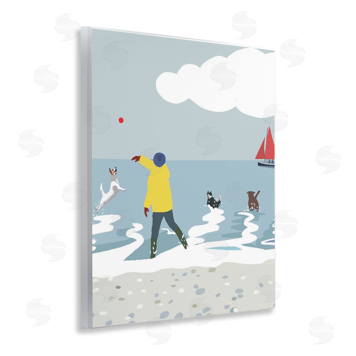 Betty Boynes Catching Ball on Beach Wooden Wall Plaque Art Print