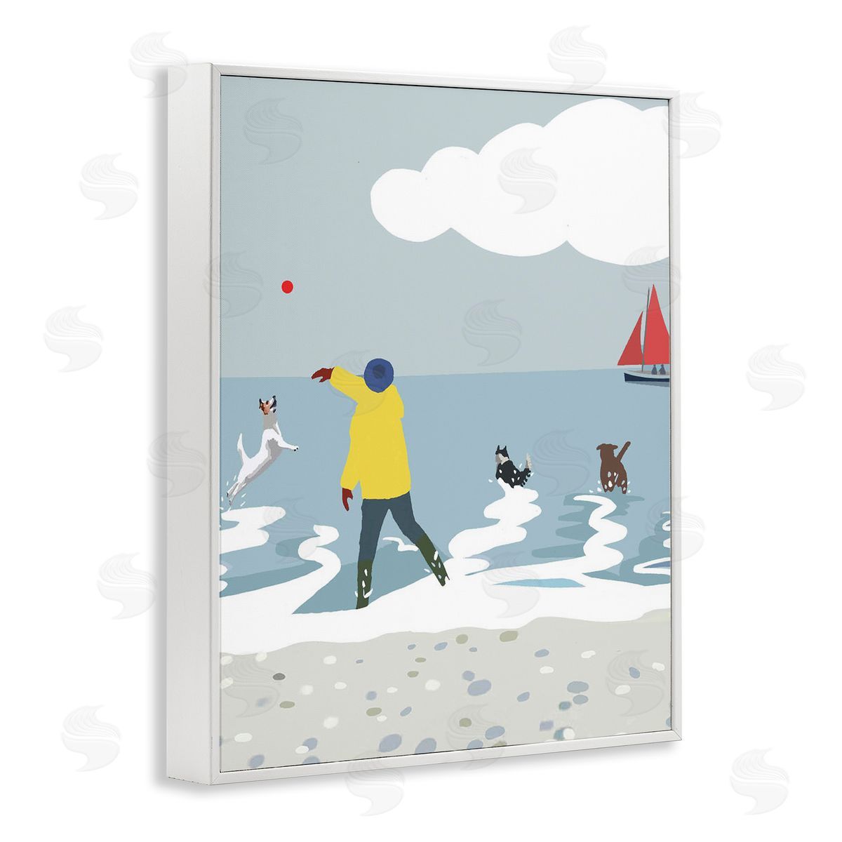 Betty Boynes Catching Ball on Beach White Framed Giclee Wall Art Print