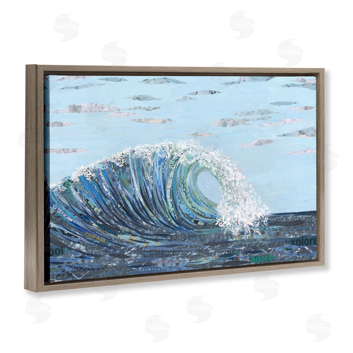Big Kahuna Wave Brown Floating Frame Canvas Wall Art, Home Decor by Jennifer Peck