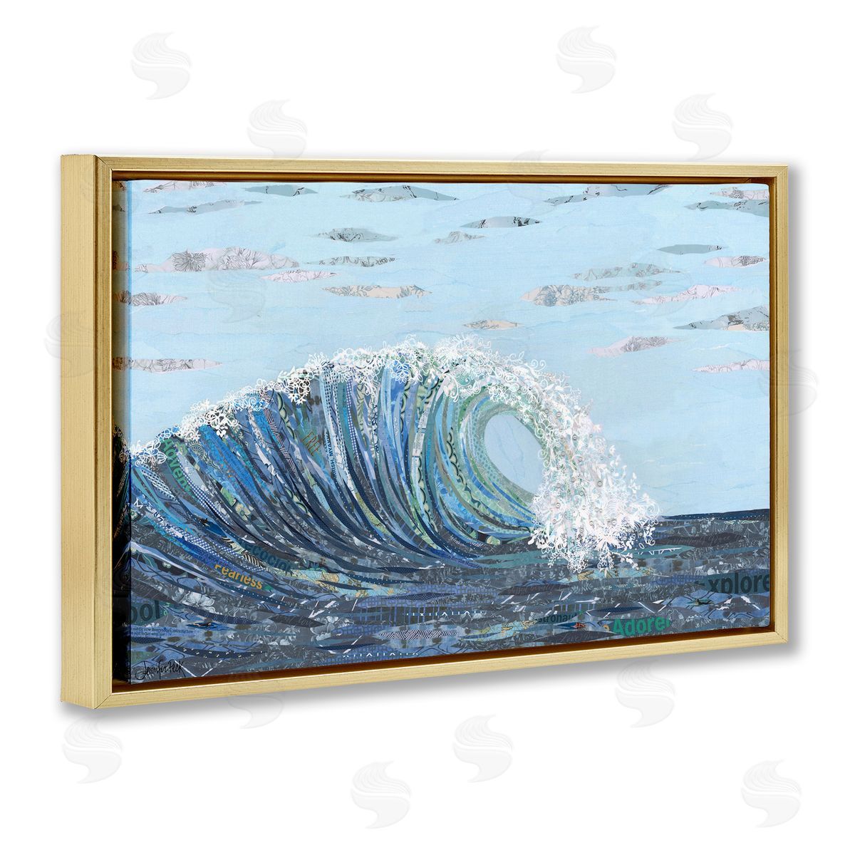 Big Kahuna Wave Gold Floating Frame Canvas Wall Art, Home Decor by Jennifer Peck