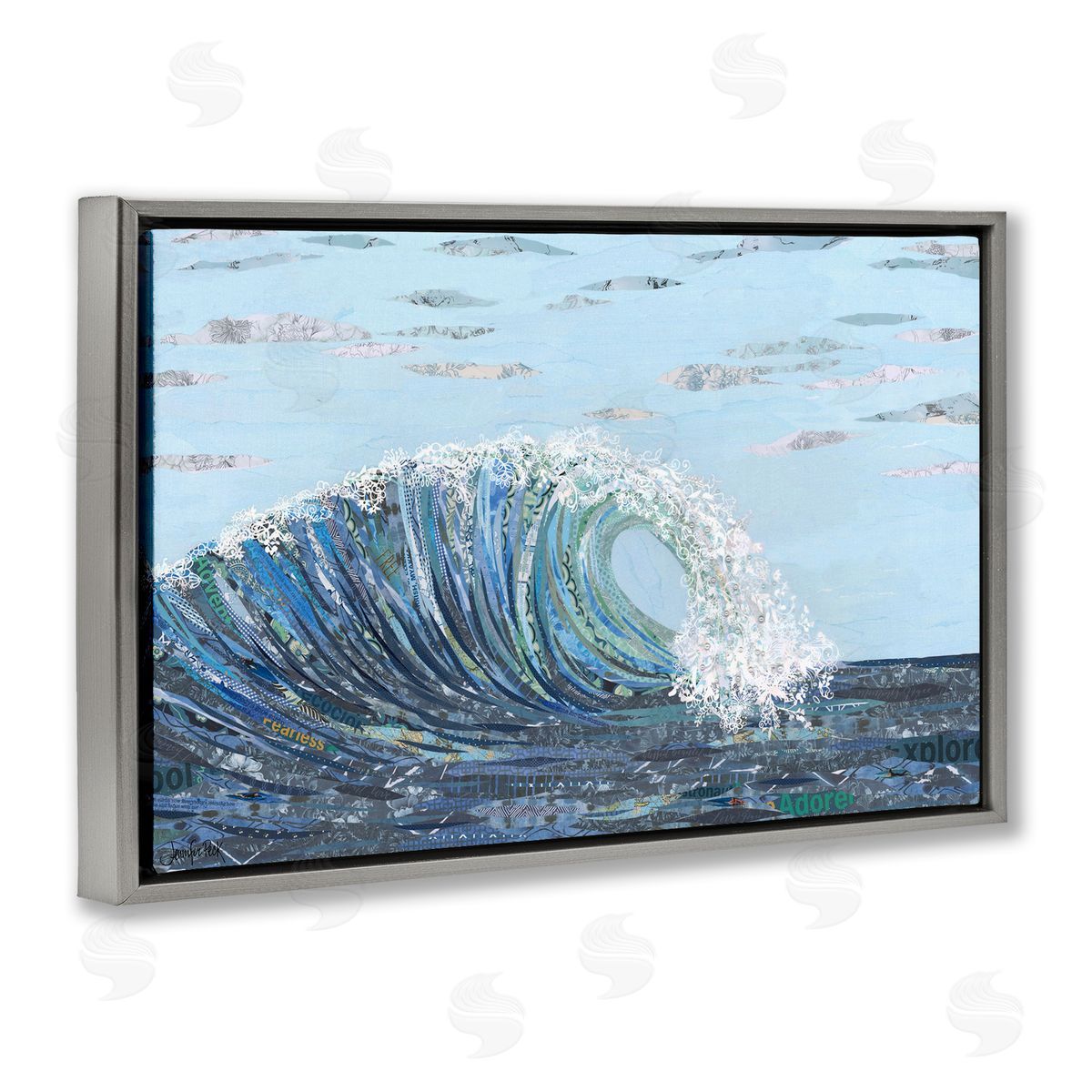 Big Kahuna Wave Grey Floating Frame Canvas Wall Art, Home Decor by Jennifer Peck