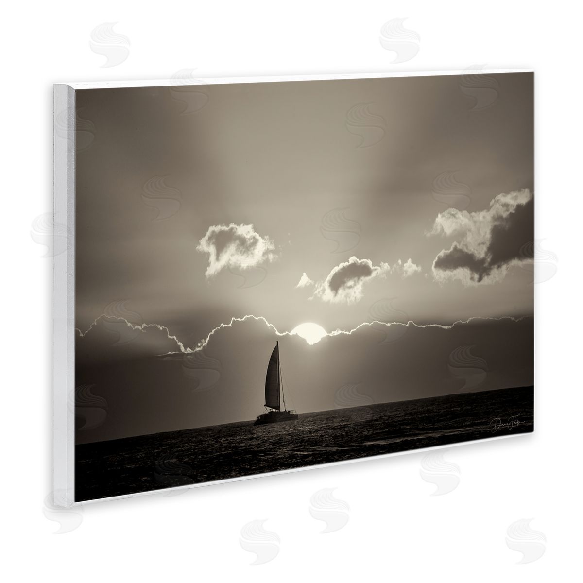 Dennis Frates Sun Peeking Over Boat Wooden Wall Plaque Art Print