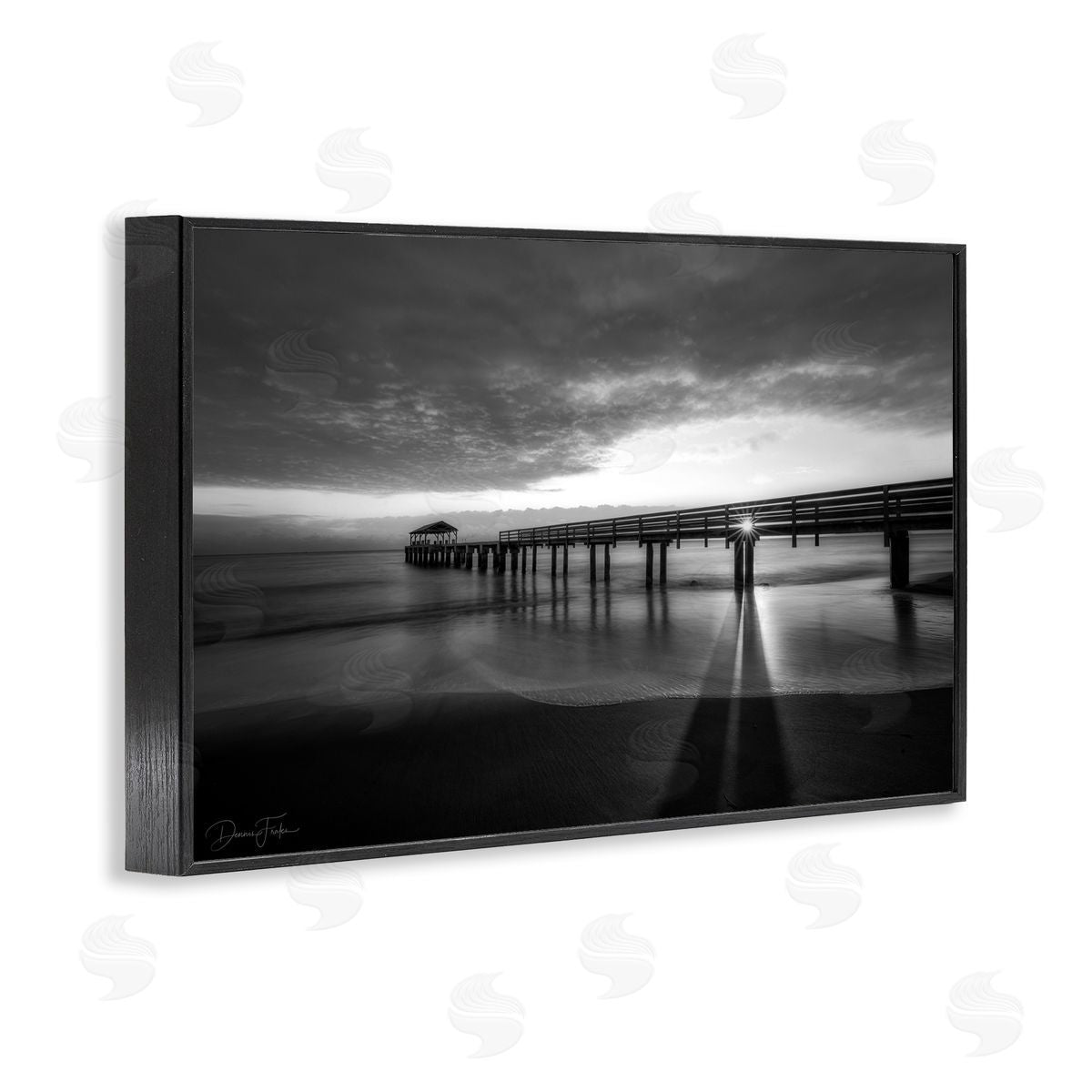 Sun Shining Through Dock Black Frame Print Wall Art, Home Decor by Dennis Frates