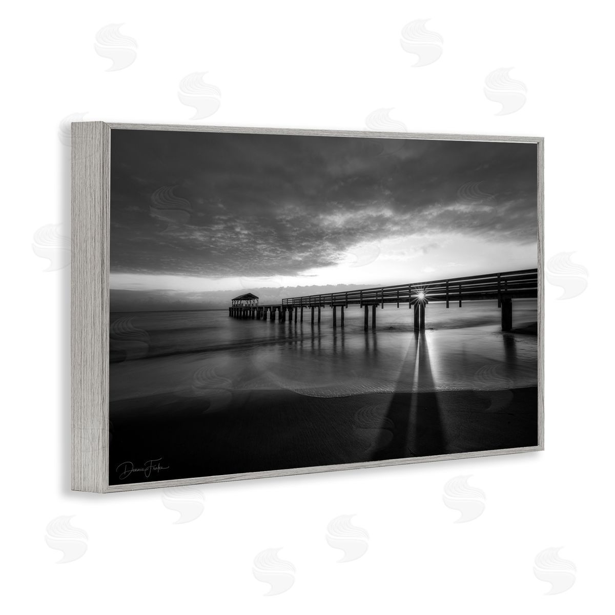 Sun Shining Through Dock Grey Frame Print Wall Art, Home Decor by Dennis Frates