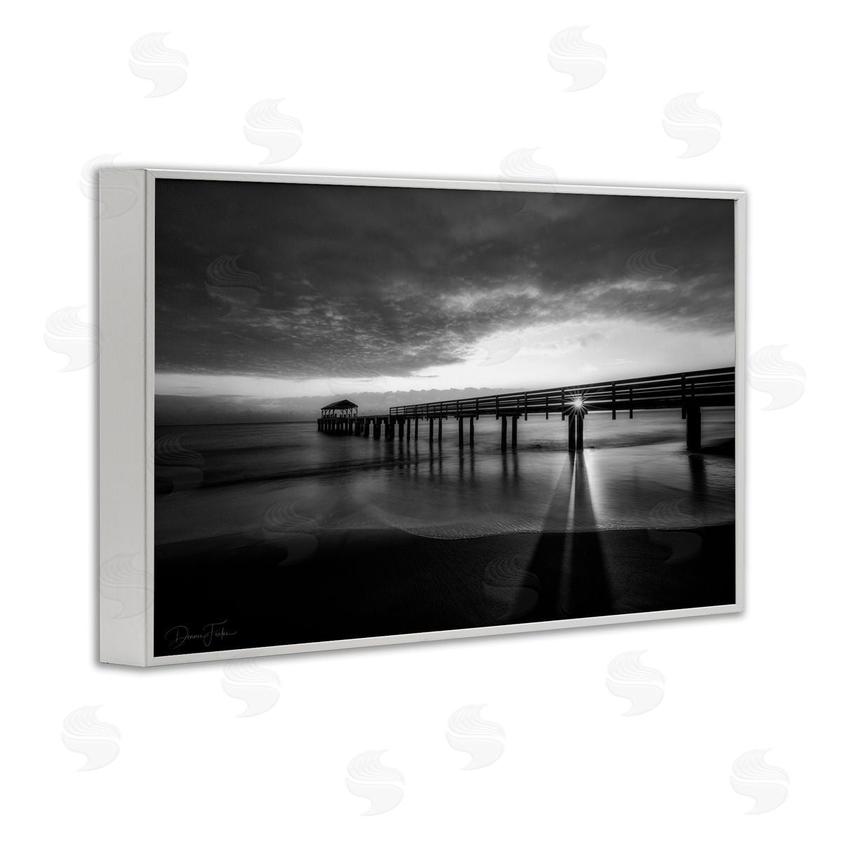 Sun Shining Through Dock White Frame Print Wall Art, Home Decor by Dennis Frates