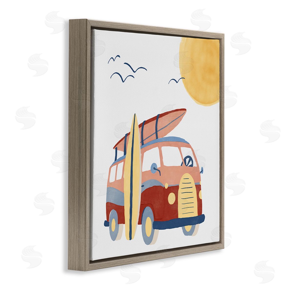 Summer Surf Bus Brown Floating Frame Canvas Wall Art, Home Decor by Carrie Cantwell