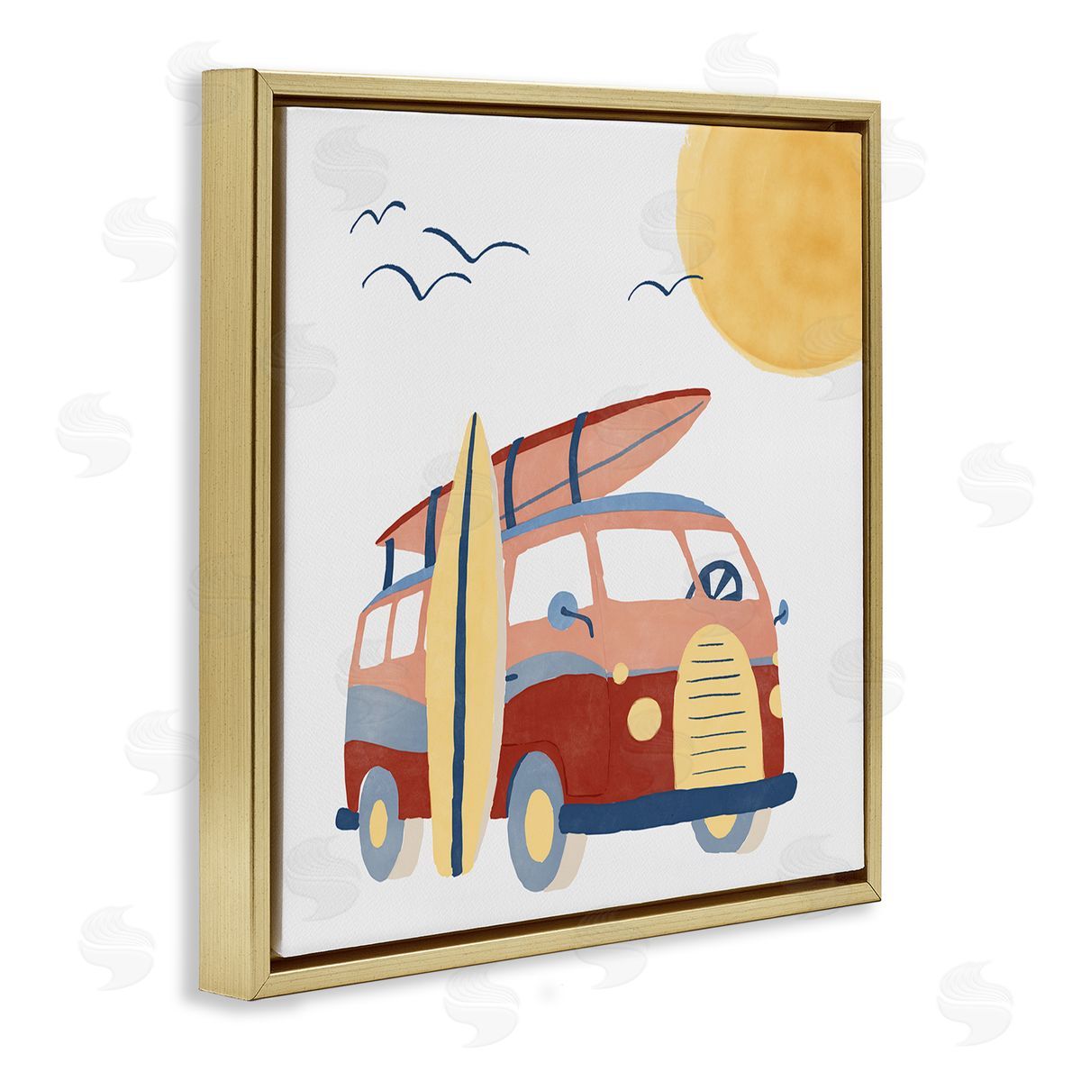 Summer Surf Bus Gold Floating Frame Canvas Wall Art, Home Decor by Carrie Cantwell