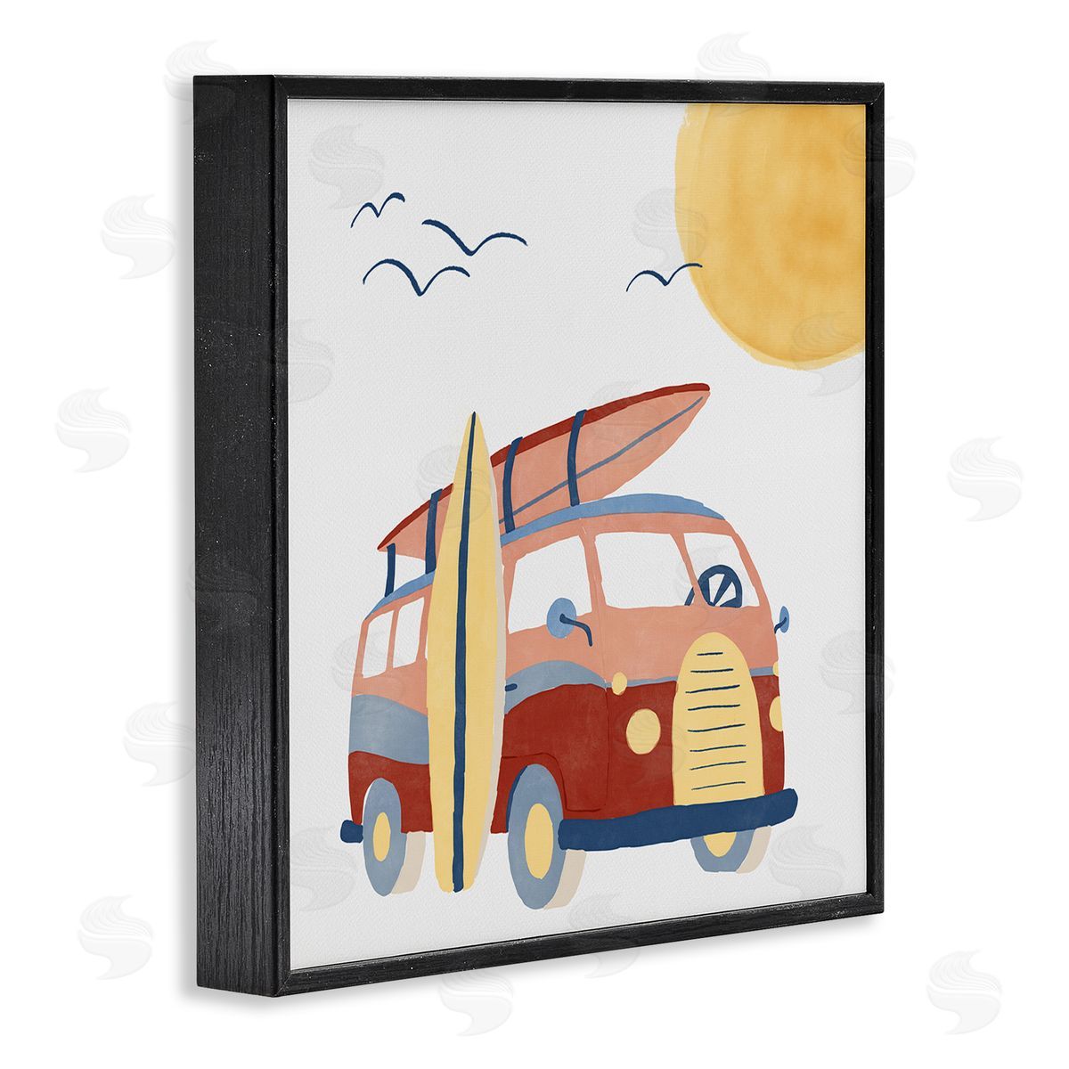 Summer Surf Bus Black Frame Print Wall Art, Home Decor by Carrie Cantwell