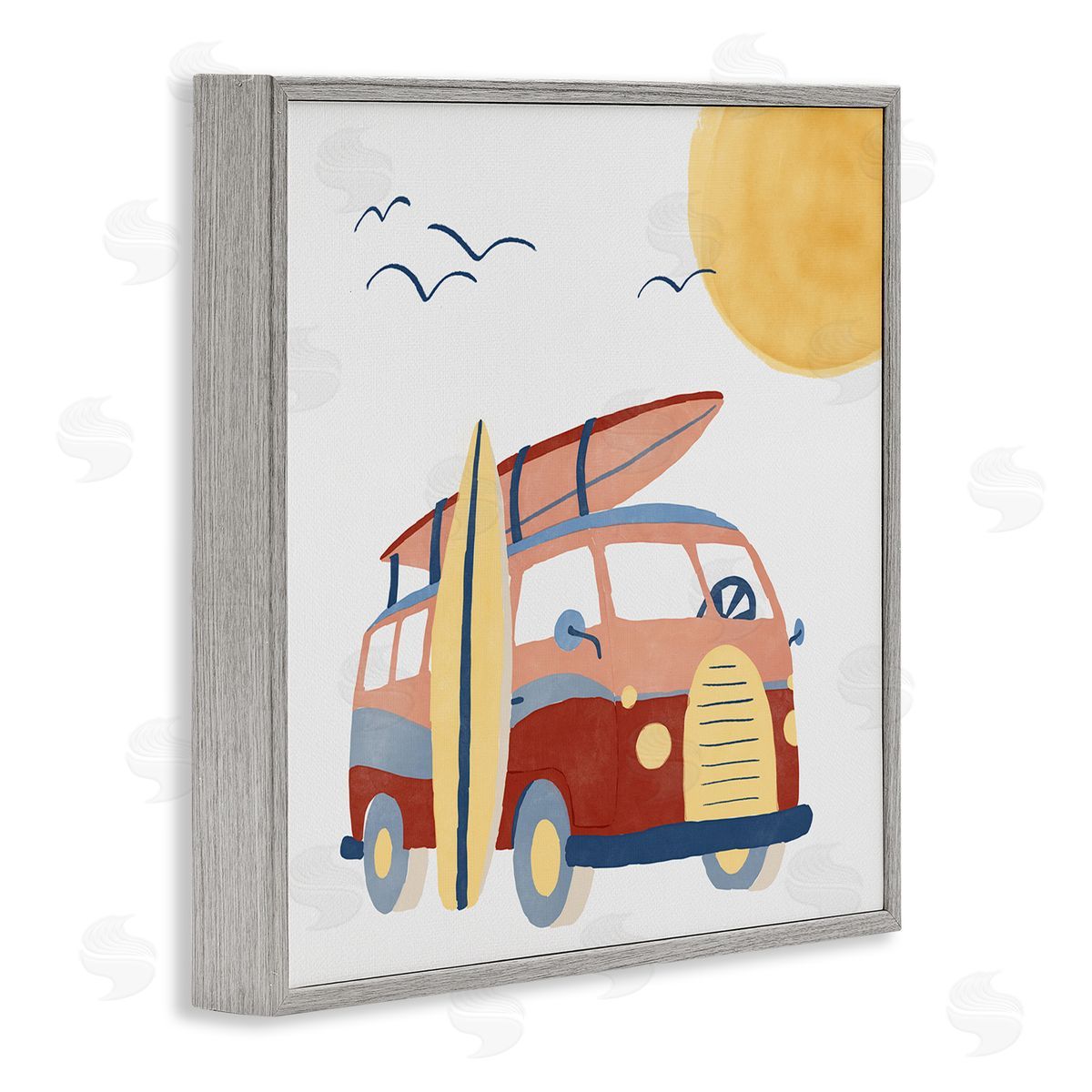 Summer Surf Bus Grey Frame Print Wall Art, Home Decor by Carrie Cantwell