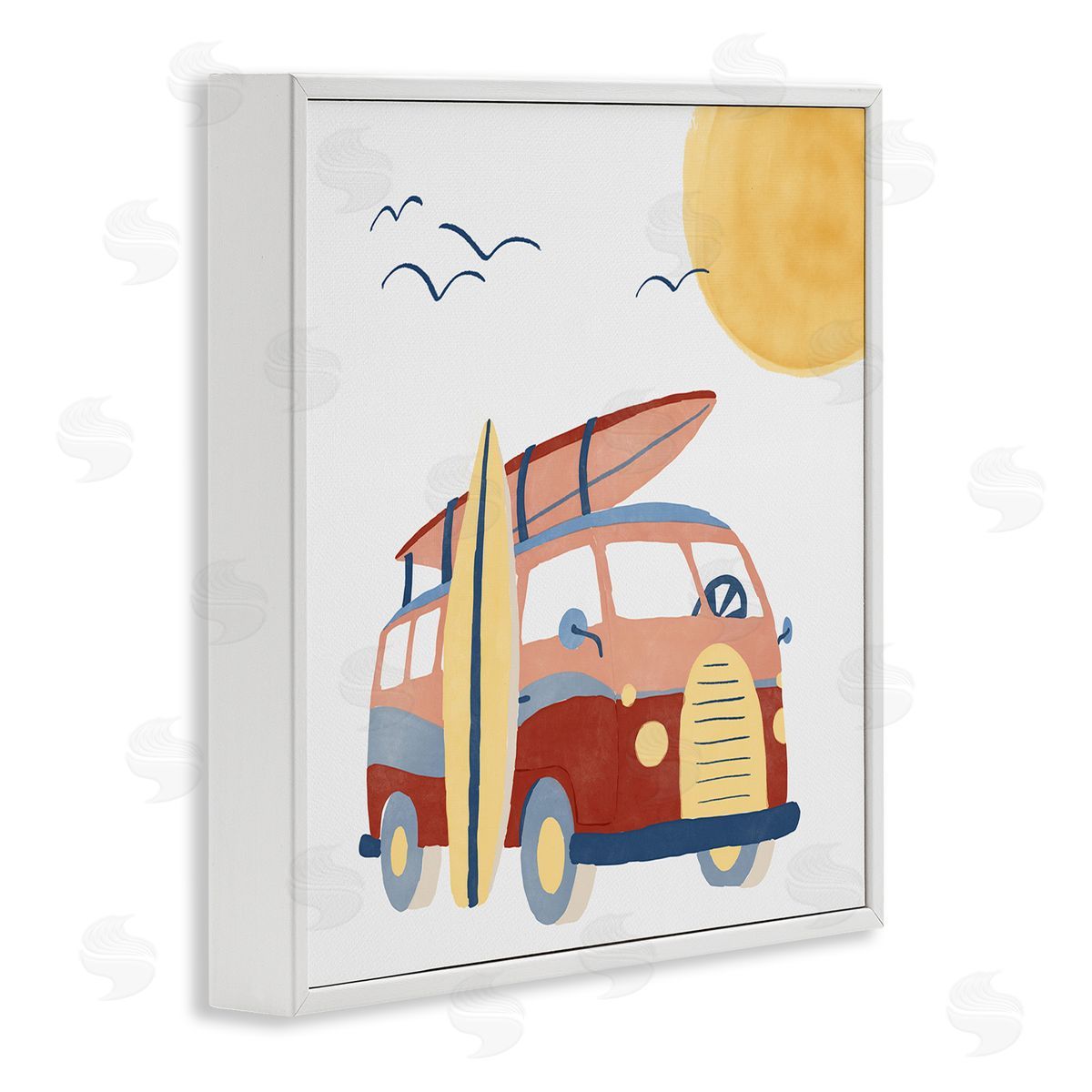 Summer Surf Bus White Frame Print Wall Art, Home Decor by Carrie Cantwell