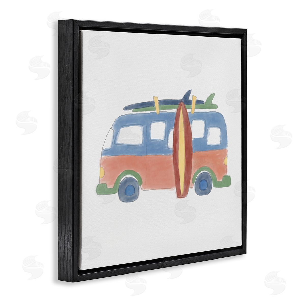 Summer Beach Bus Black Floating Frame Canvas Wall Art, Home Decor by Carrie Cantwell