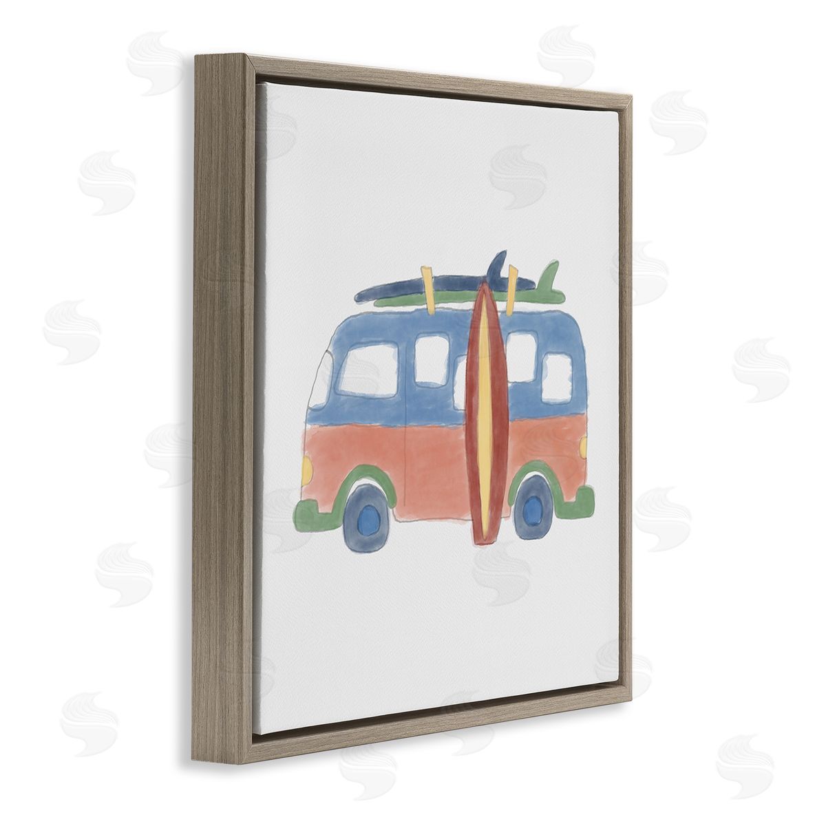 Summer Beach Bus Brown Floating Frame Canvas Wall Art, Home Decor by Carrie Cantwell