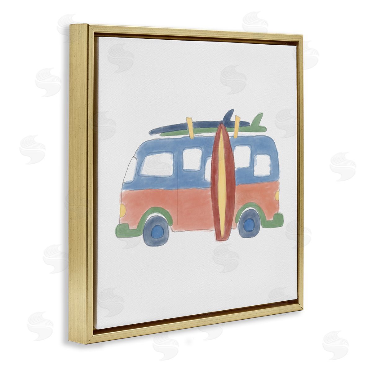 Summer Beach Bus Gold Floating Frame Canvas Wall Art, Home Decor by Carrie Cantwell