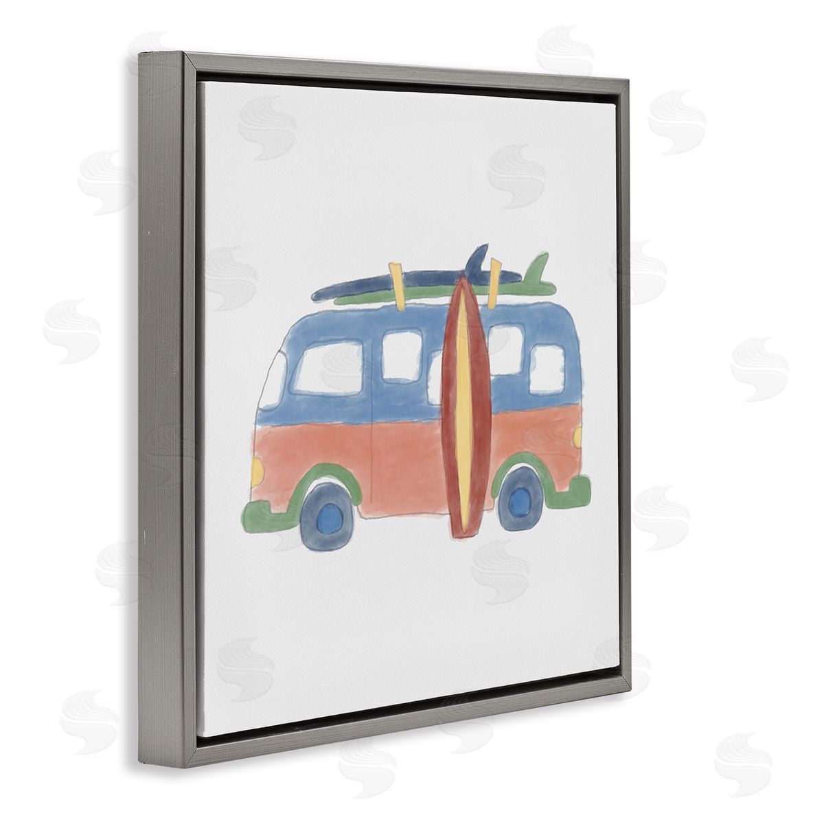 Summer Beach Bus Grey Floating Frame Canvas Wall Art, Home Decor by Carrie Cantwell