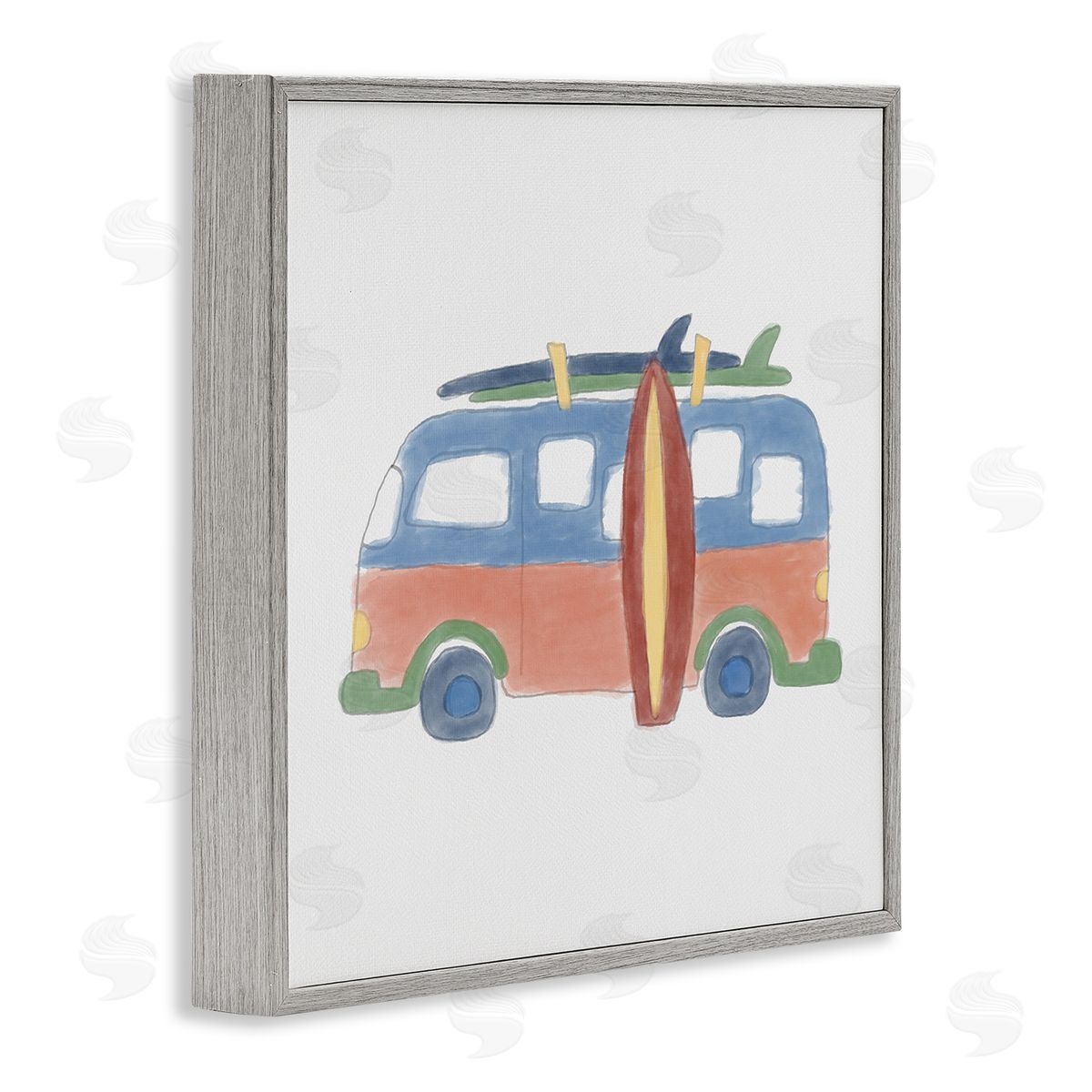 Summer Beach Bus Grey Frame Print Wall Art, Home Decor by Carrie Cantwell