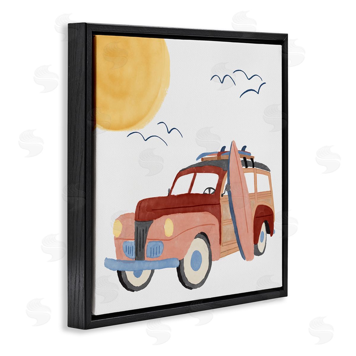 Summer Surf Wagon Black Floating Frame Canvas Wall Art, Home Decor by Carrie Cantwell