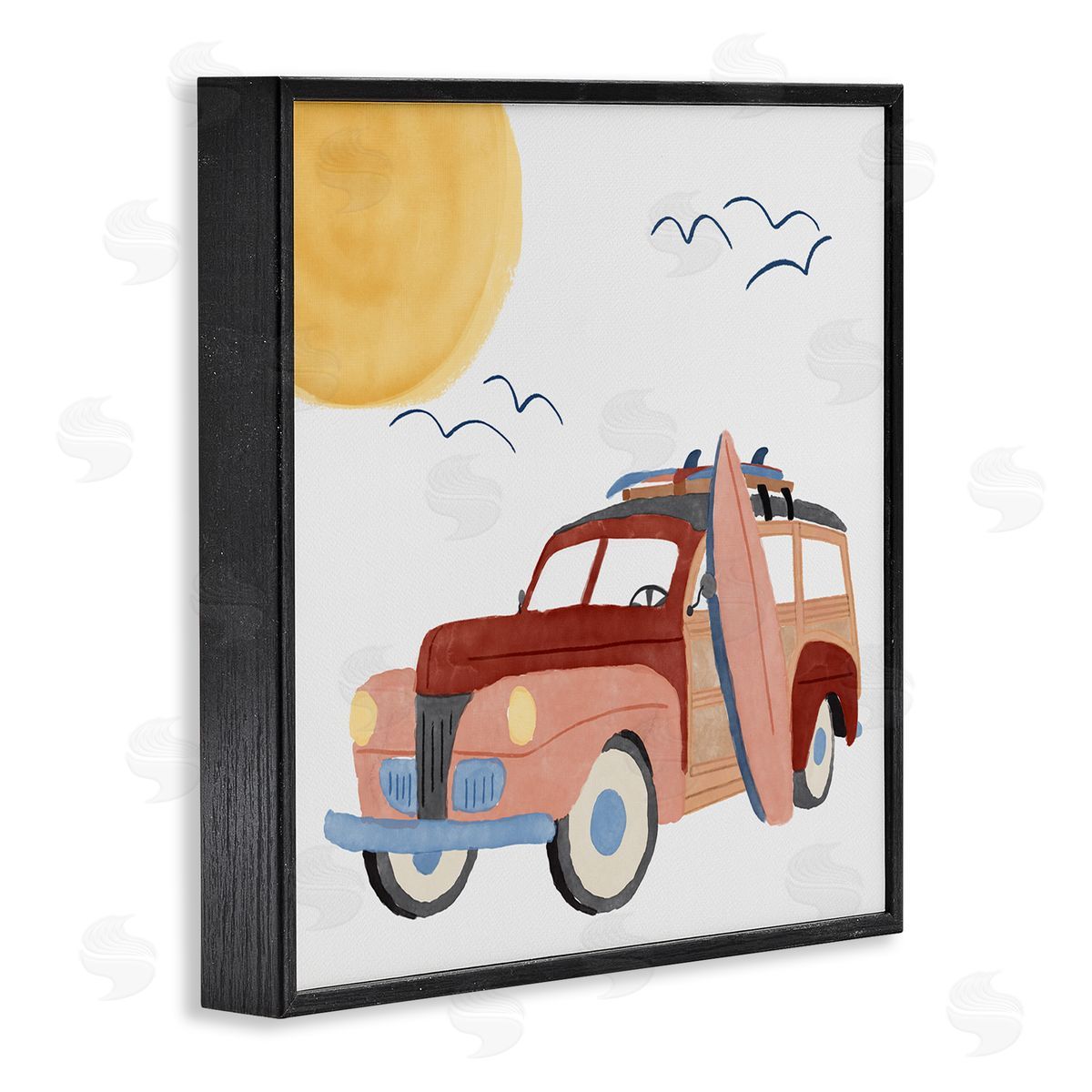 Summer Surf Wagon Black Frame Print Wall Art, Home Decor by Carrie Cantwell