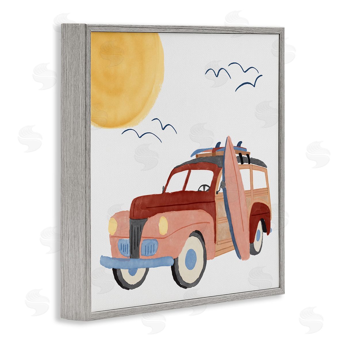 Summer Surf Wagon Grey Frame Print Wall Art, Home Decor by Carrie Cantwell