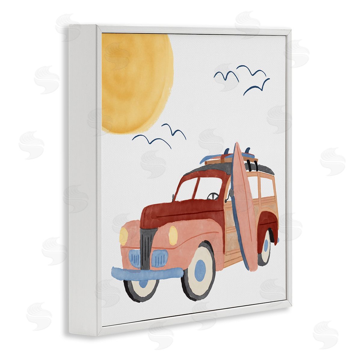 Summer Surf Wagon White Frame Print Wall Art, Home Decor by Carrie Cantwell