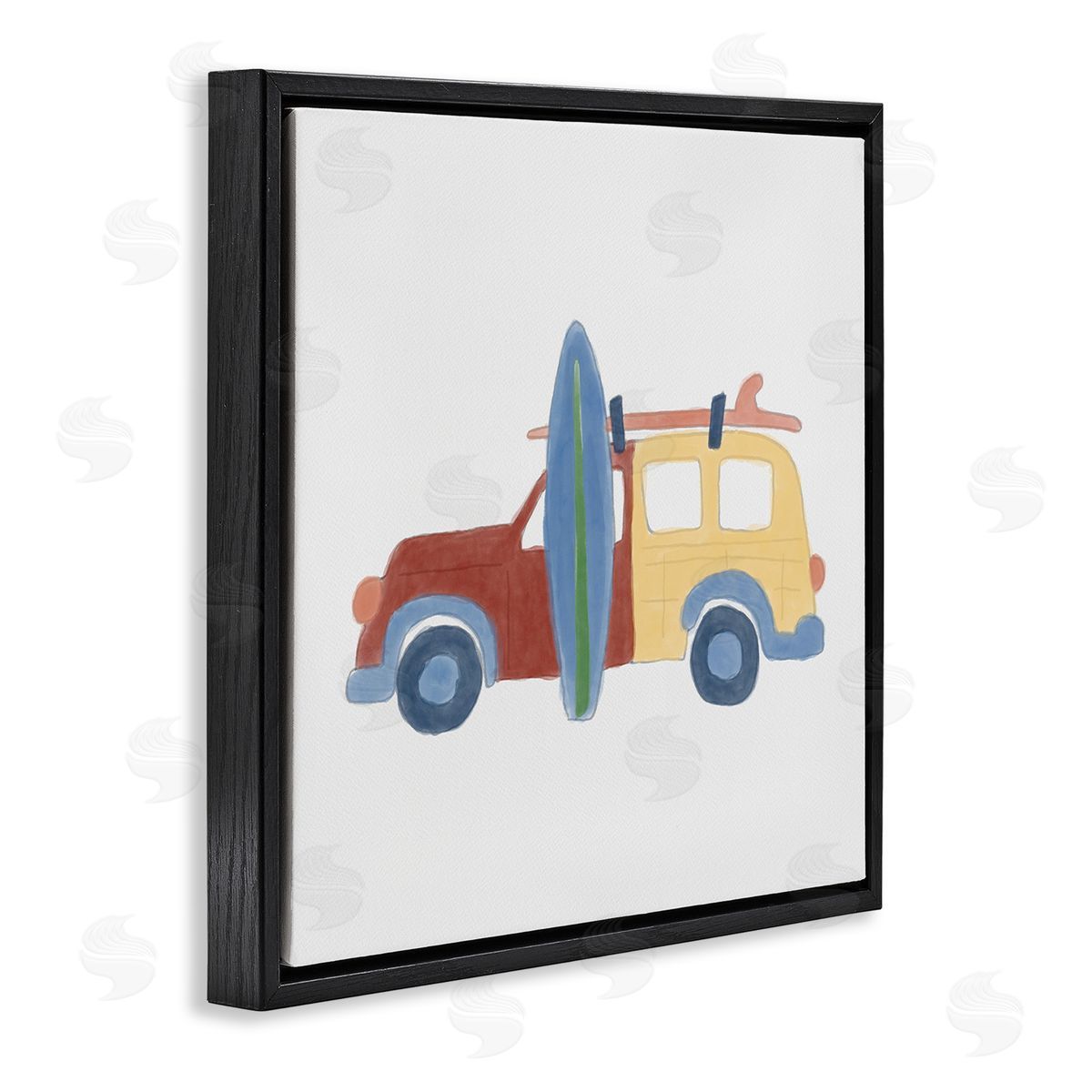 Summer Beach Wagon Black Floating Frame Canvas Wall Art, Home Decor by Carrie Cantwell