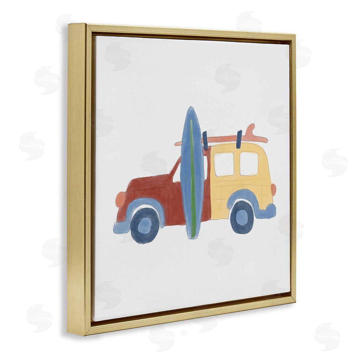 Summer Beach Wagon Gold Floating Frame Canvas Wall Art, Home Decor by Carrie Cantwell