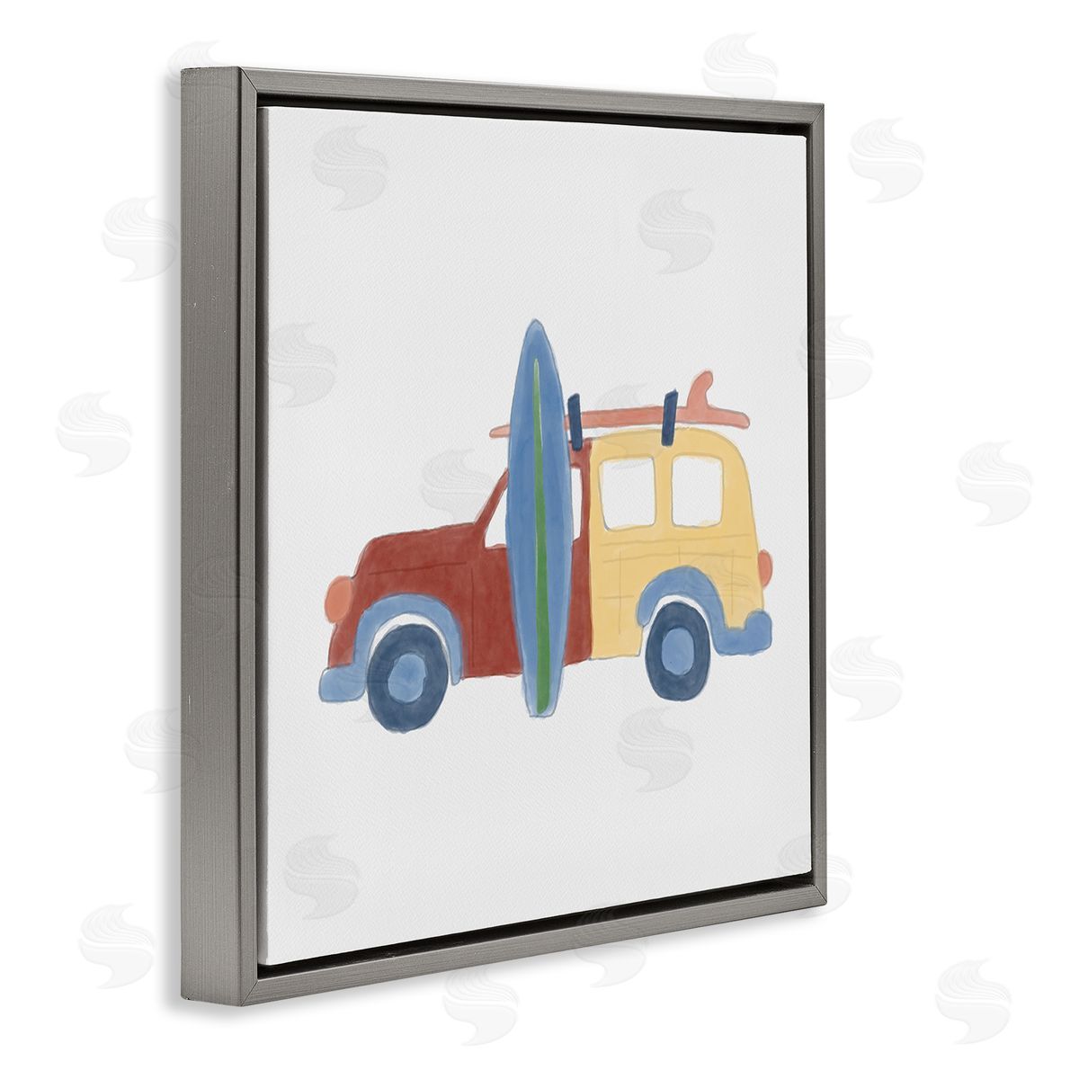 Summer Beach Wagon Grey Floating Frame Canvas Wall Art, Home Decor by Carrie Cantwell