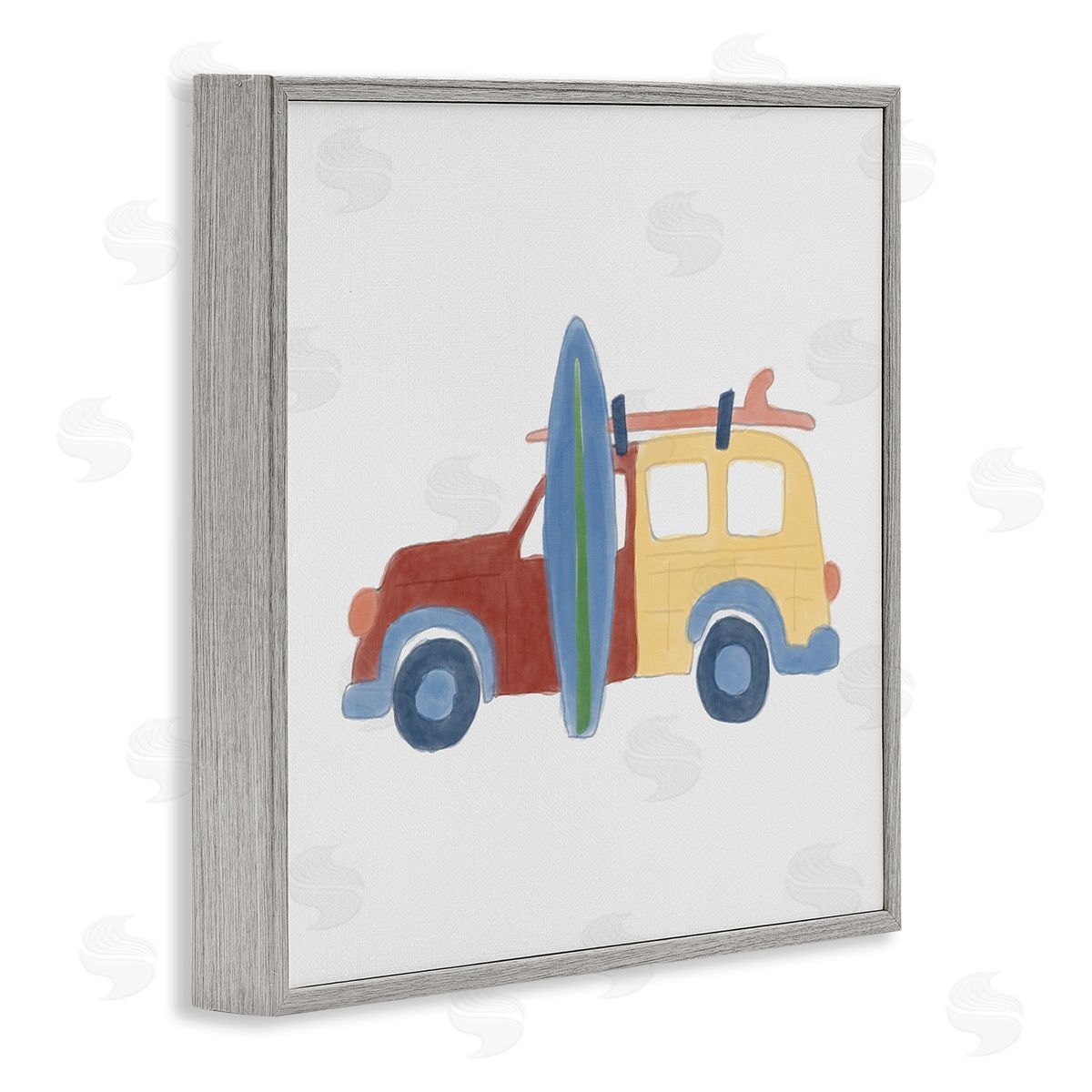 Summer Beach Wagon Grey Frame Print Wall Art, Home Decor by Carrie Cantwell