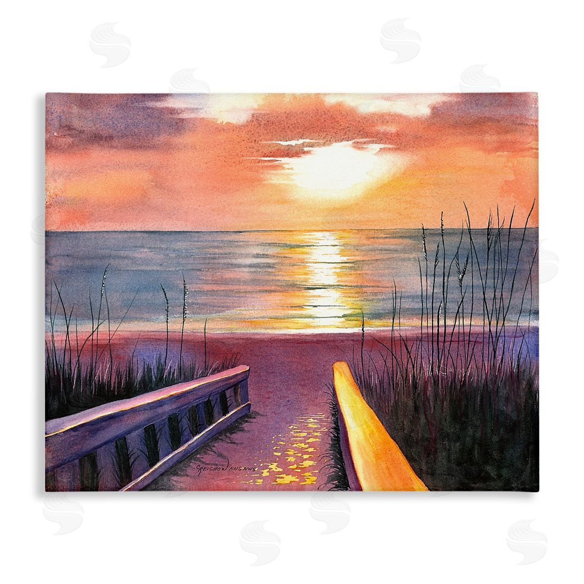 Sea Sunset Reflection Canvas Wall Art, Home Decor by Christine Reichow