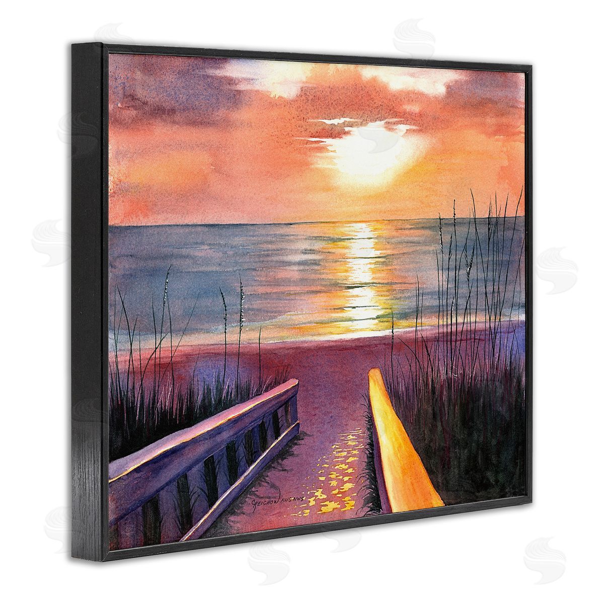 Sea Sunset Reflection Black Frame Print Wall Art, Home Decor by Christine Reichow