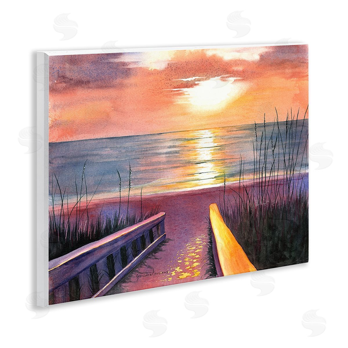 Sea Sunset Reflection Wood Plaque Wall Art, Home Decor by Christine Reichow