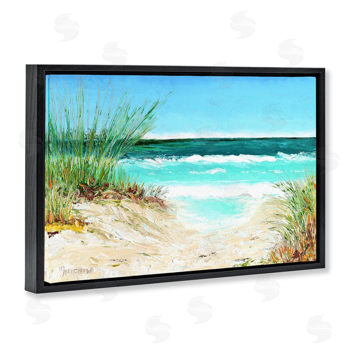 Christine Reichow Tropical Beach View Black Floating Frame Canvas Wall Art Print