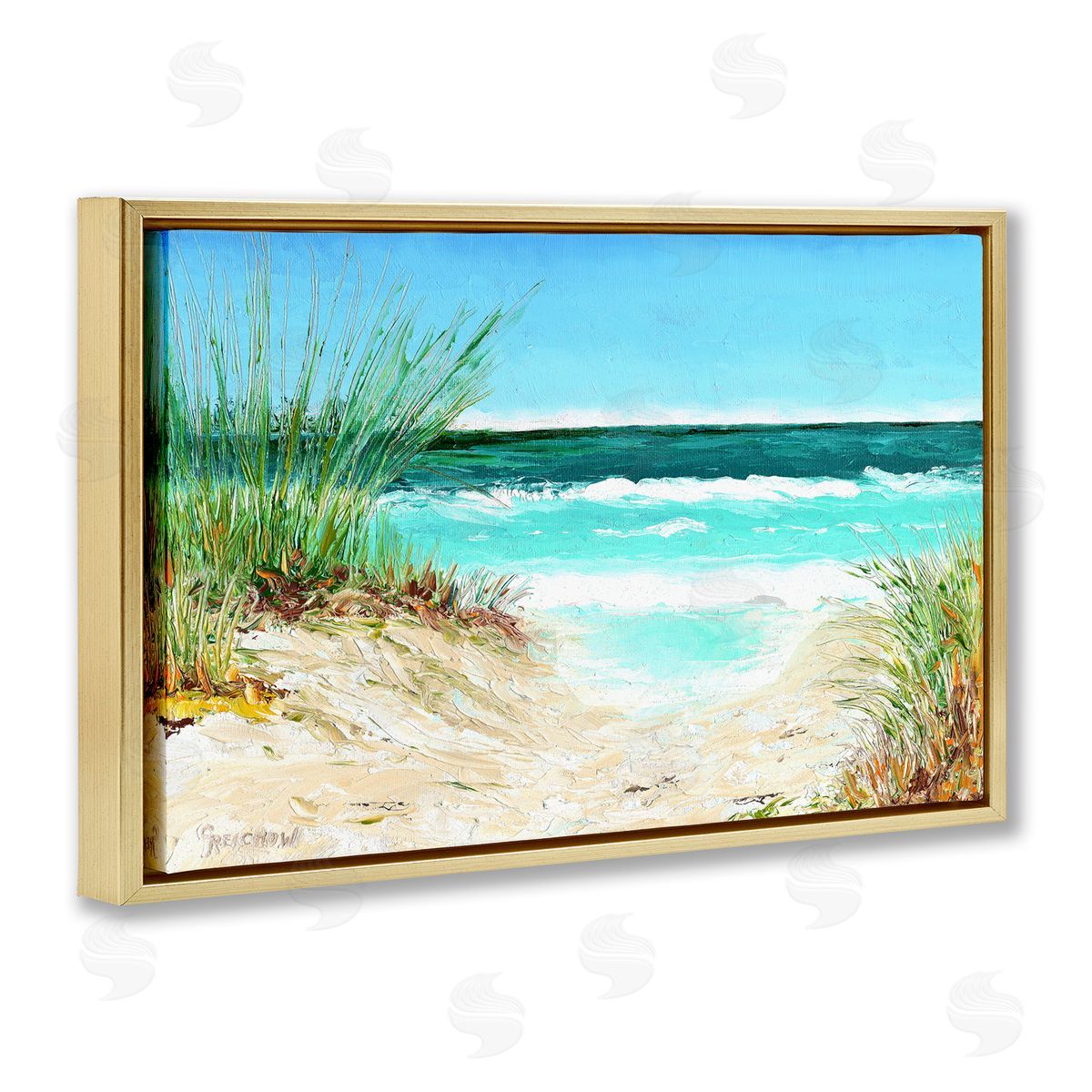 Christine Reichow Tropical Beach View Gold Floating Frame Canvas Wall Art Print