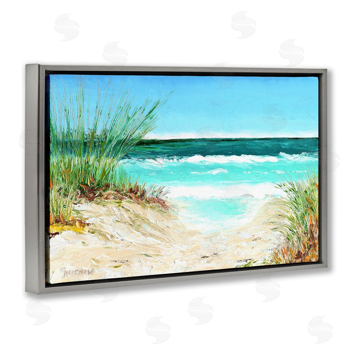 Christine Reichow Tropical Beach View Gray Floating Frame Canvas Wall Art Print