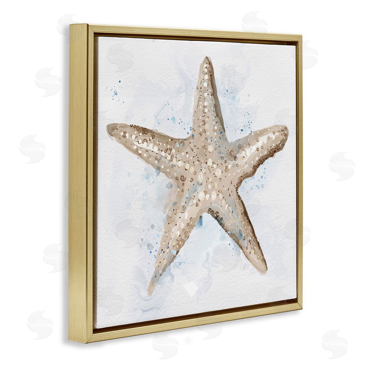 Bubbly Beige Starfish Gold Floating Frame Canvas Wall Art, Home Decor by Carson Lyons