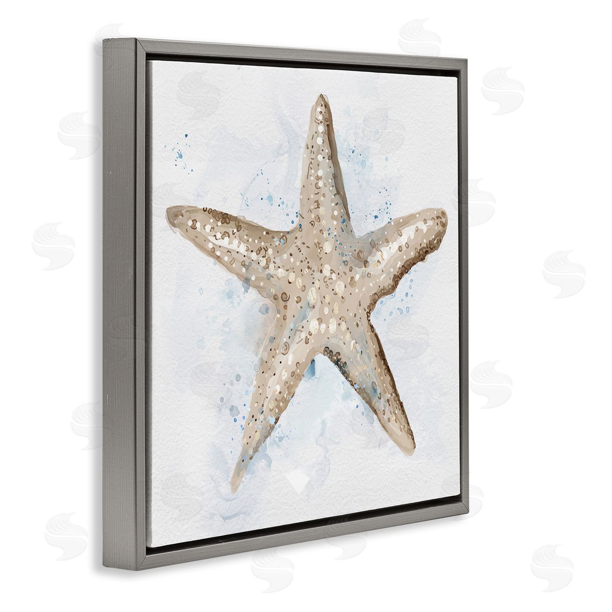 Bubbly Beige Starfish Grey Floating Frame Canvas Wall Art, Home Decor by Carson Lyons