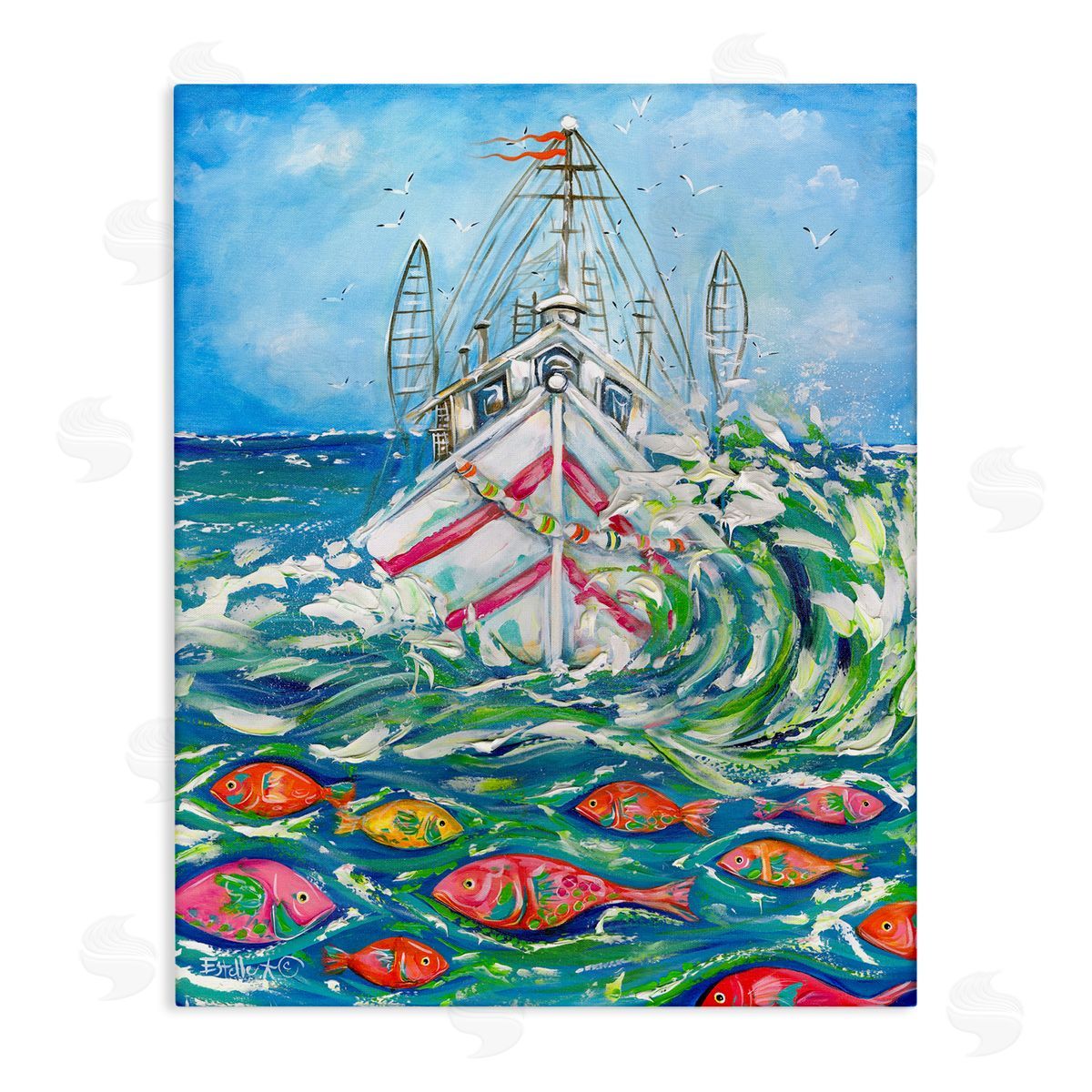 Boat Net Splashing Canvas Wall Art, Home Decor by Estelle Grengs